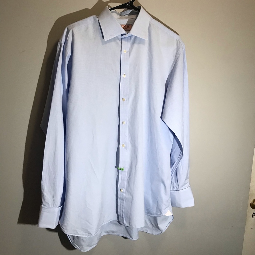 PINK THOMAS PINK BLUE DRESS SHIRT DOUBLE CUFF
